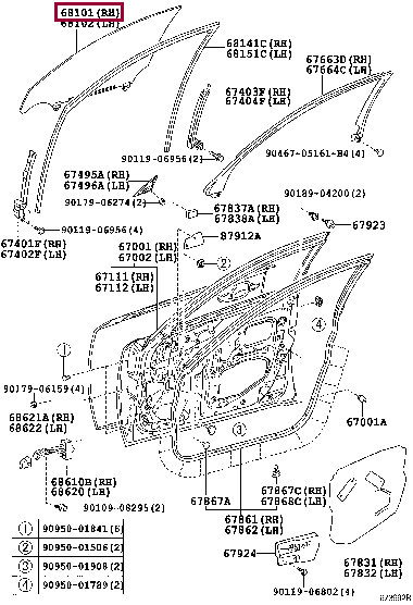 6810153051: стекло передней правой двери Лексус
